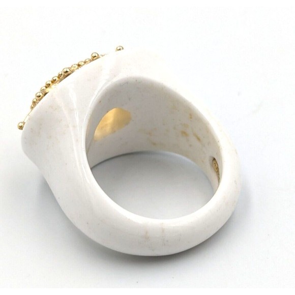 Elizabeth Adams Collection White Agate Ring With 14K Gold Accent & Citrine Sz7.5 - Picture 13 of 16